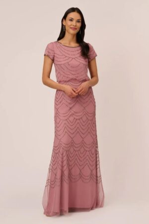 dark pink bridesmaid dresses with sleeves by Adrianna Papell