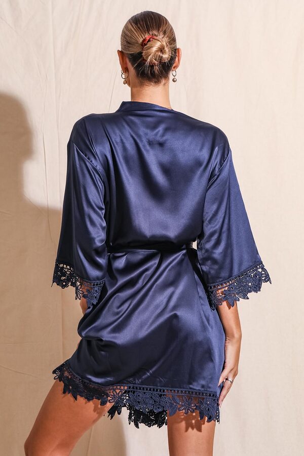 Ella Navy Lace Satin Bridesmaids Robe4 Ella Navy Lace Satin Bridesmaids Robe