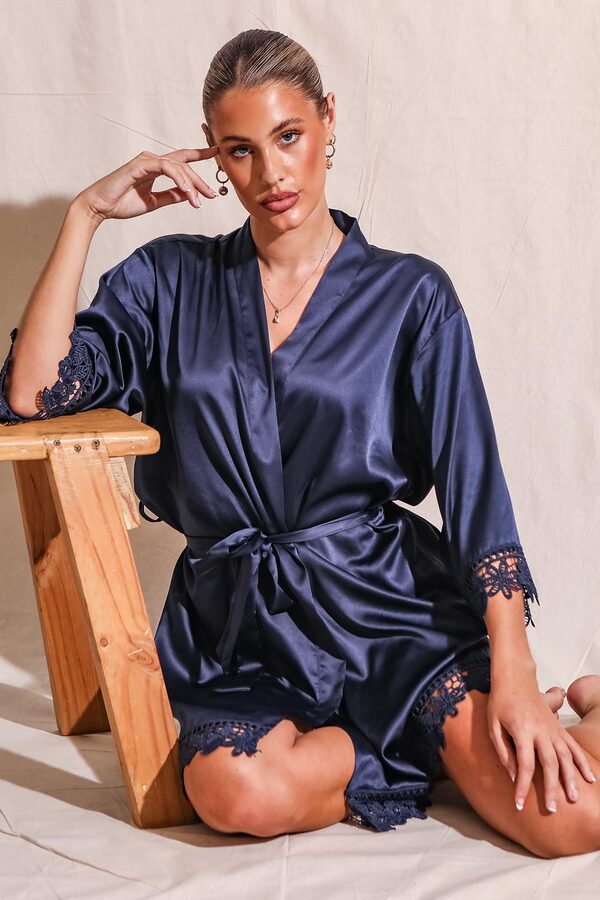 Ella Navy Lace Satin Bridesmaids Robe5 Ella Navy Lace Satin Bridesmaids Robe