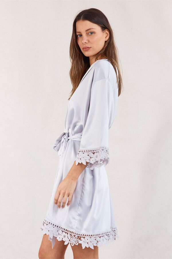 Ella Satin Lilac Bridesmaid Robe with Lace Ella Lilac Satin Bridesmaid Robes Plus Size