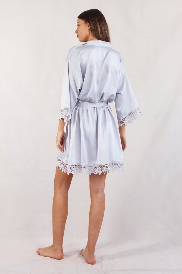 Ella Satin Lilac Bridesmaid Robe with Lace Back Ella Lilac Wedding Robes Australia