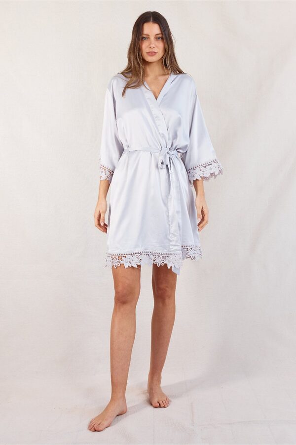 Ella Satin Lilac Bridesmaid Robe with Lace Front Ella Lilac Satin Bridesmaid Robes