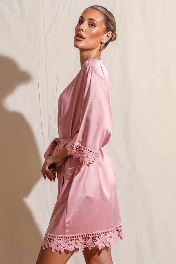 EllaSatinLaceRobeDustyRosePink4 Ella Dusky Rose Lace Satin Bridesmaids Robe