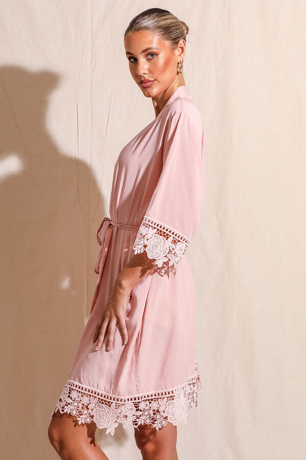 Rosa Blush Lace Cotton Bridesmaids Robe