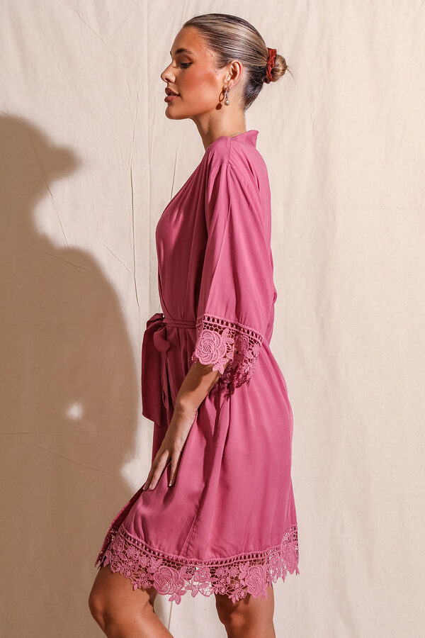 Rosa Dusky Pink Lace Cotton Bridesmaids Robe4 Rosa Dusky Pink Lace Cotton Bridesmaids Robe