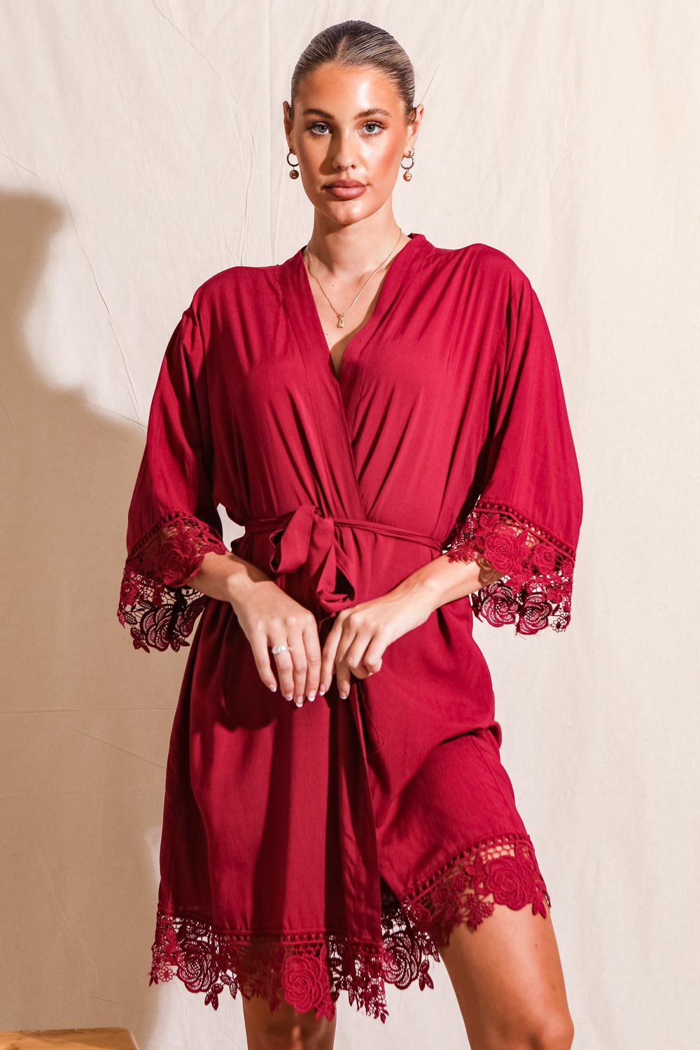 Rosa Garnet Lace Cotton Bridesmaids Robe