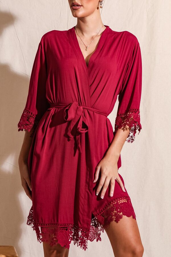 Rosa Garnet Lace Cotton Bridesmaids Robe2 RosaCottonBridalLaceRobes