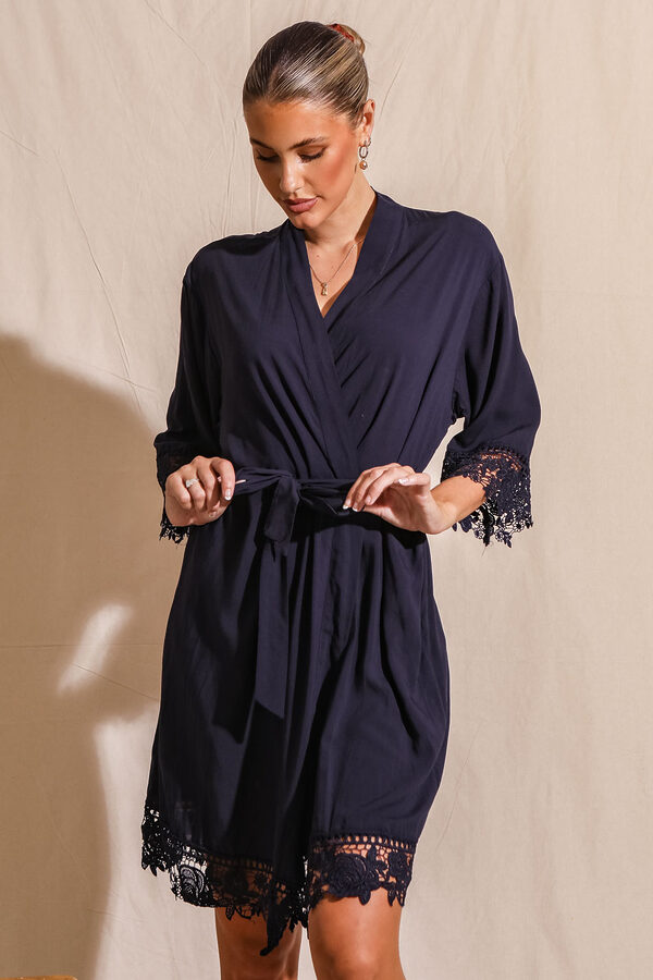Rosa Navy Lace Cotton Bridesmaids Robe2 Rosa Navy Lace Cotton Bridesmaids Robe