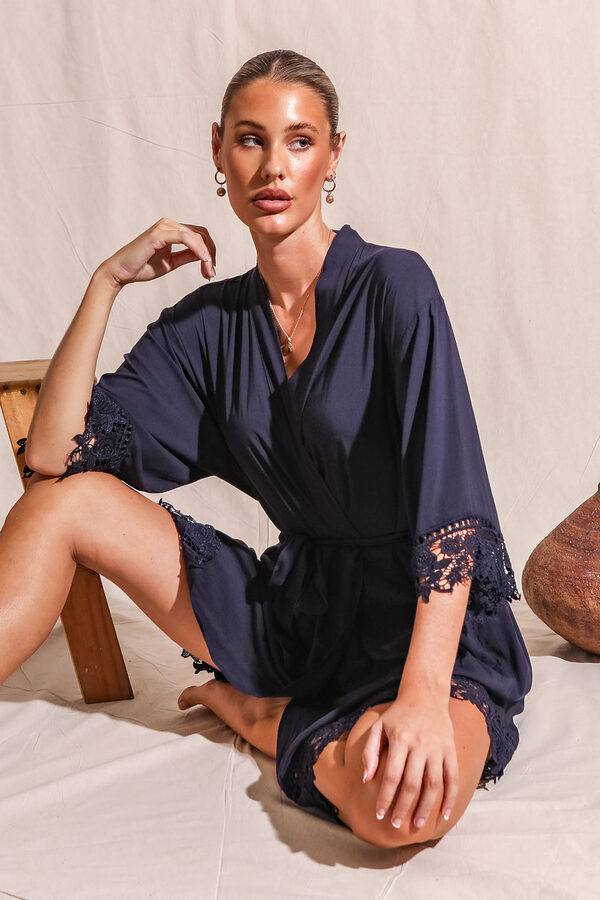 Rosa Navy Lace Cotton Bridesmaids Robe3 Rosa Navy Lace Cotton Bridesmaids Robe