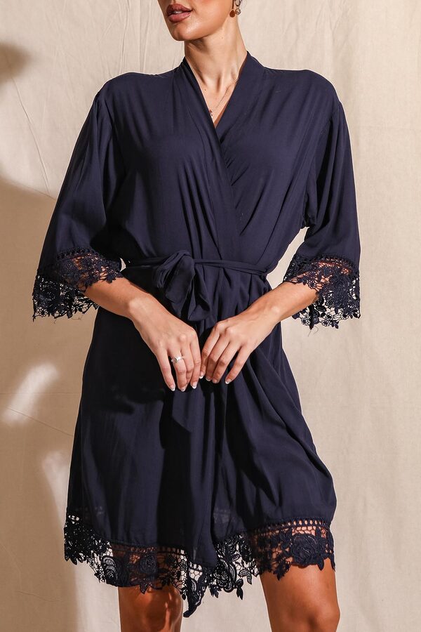Rosa Navy Lace Cotton Bridesmaids Robe4 Rosa Navy Lace Cotton Bridesmaids Robe