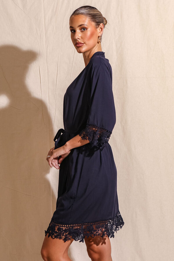 Rosa Navy Lace Cotton Bridesmaids Robe5 Rosa Navy Lace Cotton Bridesmaids Robe