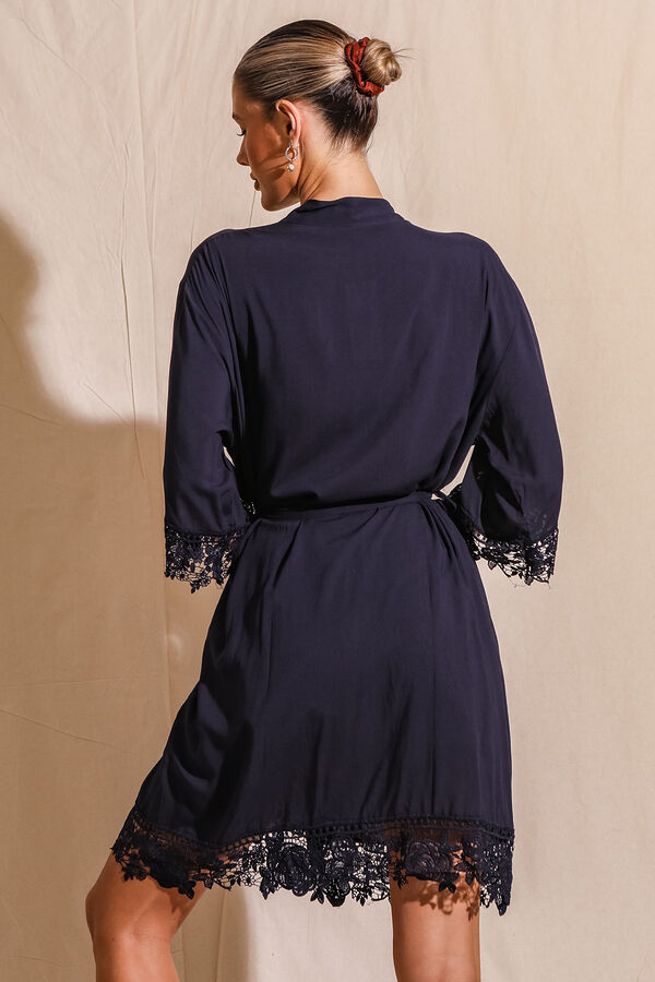 Rosa Navy Lace Cotton Bridesmaids Robe6 Rosa Navy Lace Cotton Bridesmaids Robe