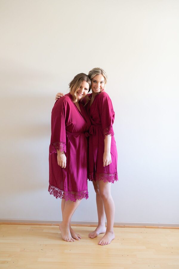 RosaCottonLaceBridesmaidRobesGarnetTogether RosaCottonLaceBridesmaidRobesGarnet