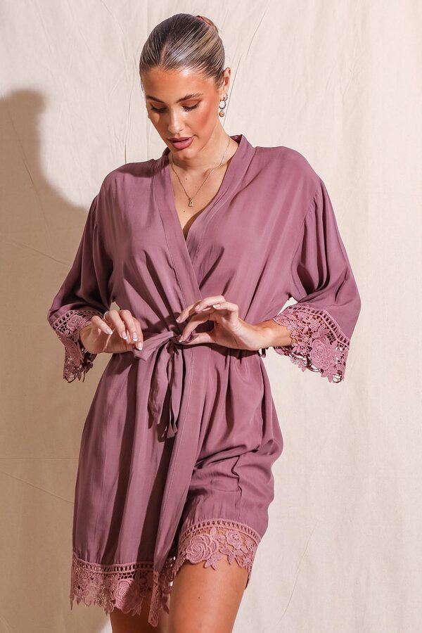 RosaMauveCottonLaceRobe2 Rosa Mauve Lace Cotton Bridesmaids Robe