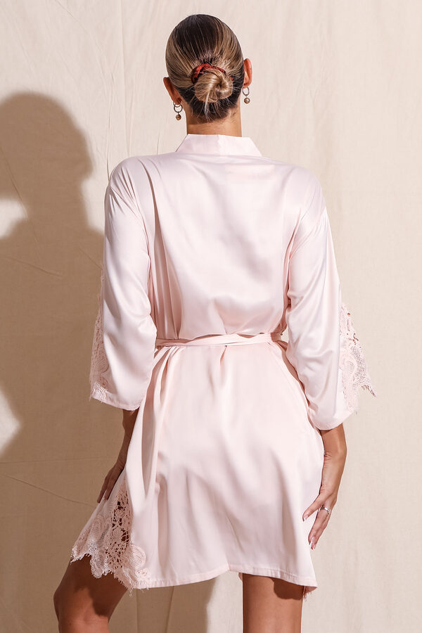 Amelie Blush Satin Bridesmaid Robe with Lace Trim4 Amelie Blush Satin Bridesmaid Robe with Lace Trim