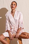 Amelie Blush Satin Bridesmaid Robe with Lace Trim