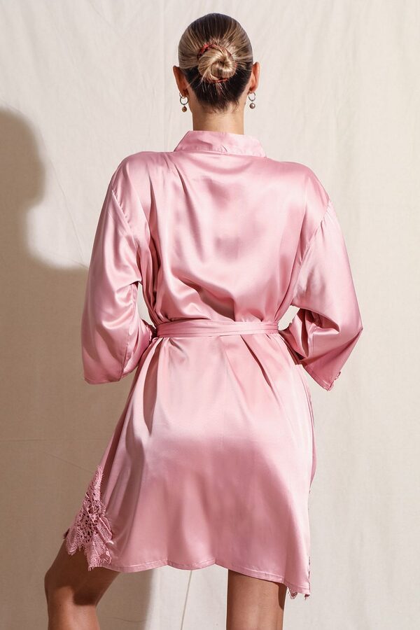 Amelie Dusty Pink Satin Bridesmaid Robe with Lace Trim5 Dusty Pink Satin Bridesmaid Robe For Bridal Party