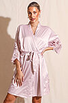 Amelie Nude Pink Satin Bridesmaid Robe with Lace Trim