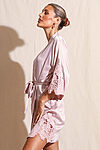Amelie Nude Pink Satin Bridesmaid Robe with Lace Trim
