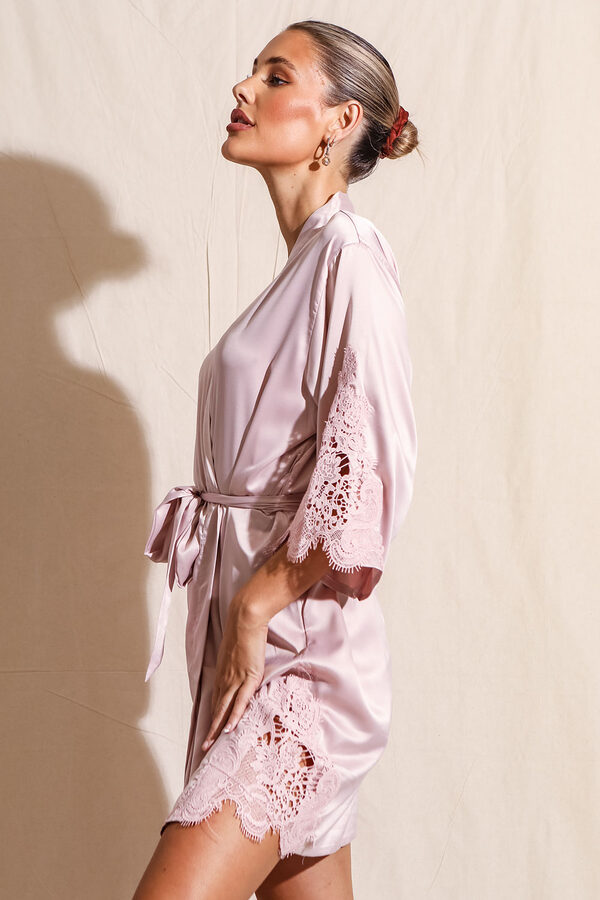Amelie Nude Pink Satin Bridesmaid Robe with Lace Trim3 Amelie Nude Pink Satin Bridesmaid Robe with Lace Trim