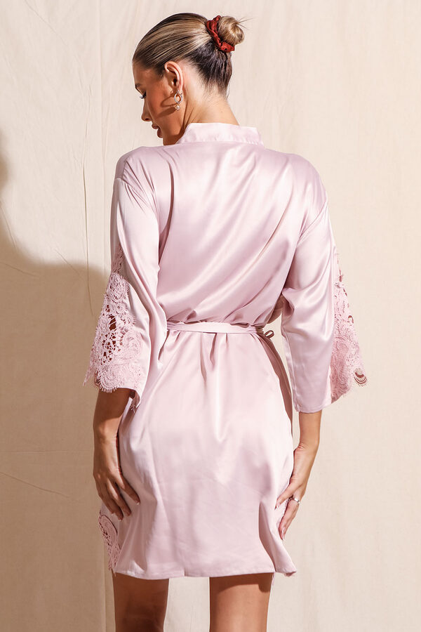 Amelie Nude Pink Satin Bridesmaid Robe with Lace Trim4 Amelie Nude Pink Satin Bridesmaid Robe with Lace Trim