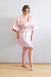 Evie Blush Personalised Bridesmaid Robe with Black Font - EvieBridesmaidsRobeBlushPinkCurvyFront (2)
