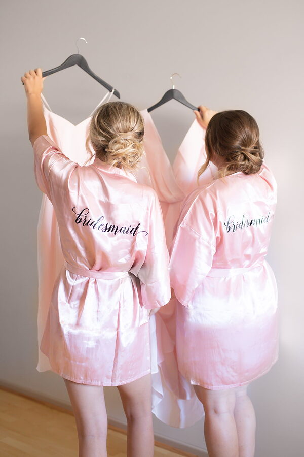 EvieBridesmaidsRobeBlushPinkFun Evie Blush Personalised Bridesmaid Robe with Black Font - EvieBridesmaidsRobeBlushPinkFun
