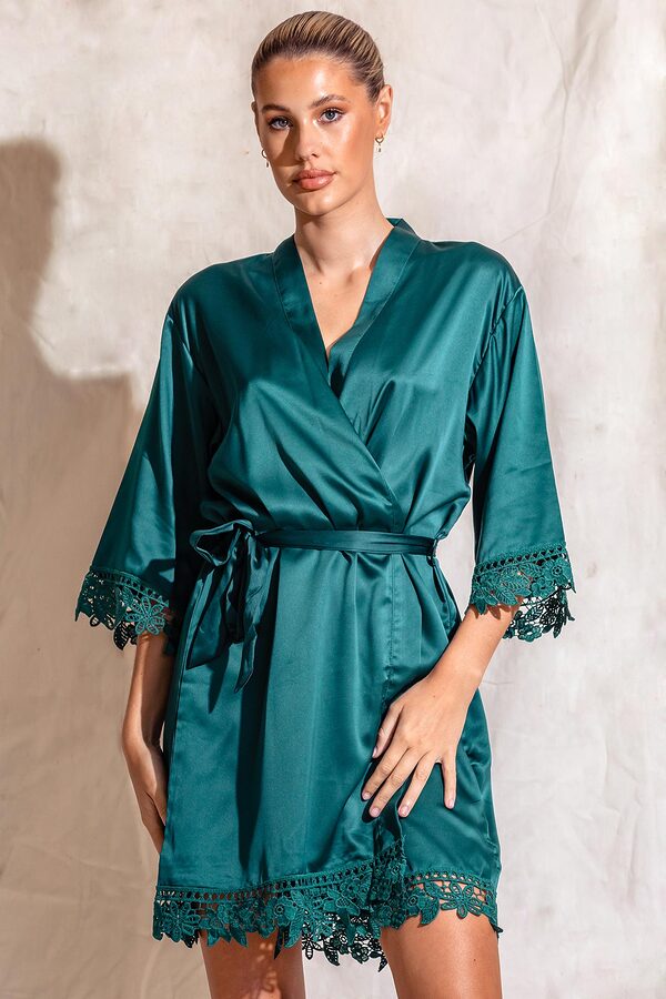EllaLaceBridesmaidRobeEmeraldGreen5 Ella Sage Green Lace Satin Bridesmaids Robe - EllaLaceBridesmaidRobeEmeraldGreen5