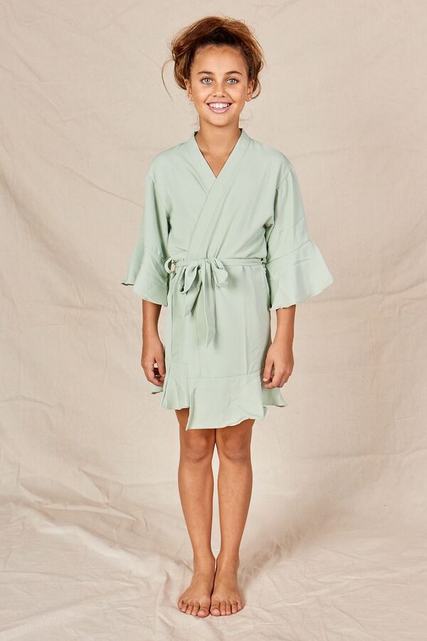 OliviaRuffleRobeKidsFlowerGirlsOnlySage Olivia Ruffle Kids Robe Flower Girls Sage Green