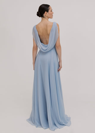 TH_TH_bridesmaid_dress_Athena_in_dusty_blue_chiffon_model_back_view_1 Athena Bridesmaid Dress by TH&TH – Dusty Blue - TH TH bridesmaid dress Athena in dusty blue chiffon model back view 1