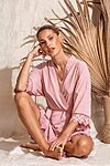 Áva Blush Pink Matte Feather Lace Bridesmaid Robe