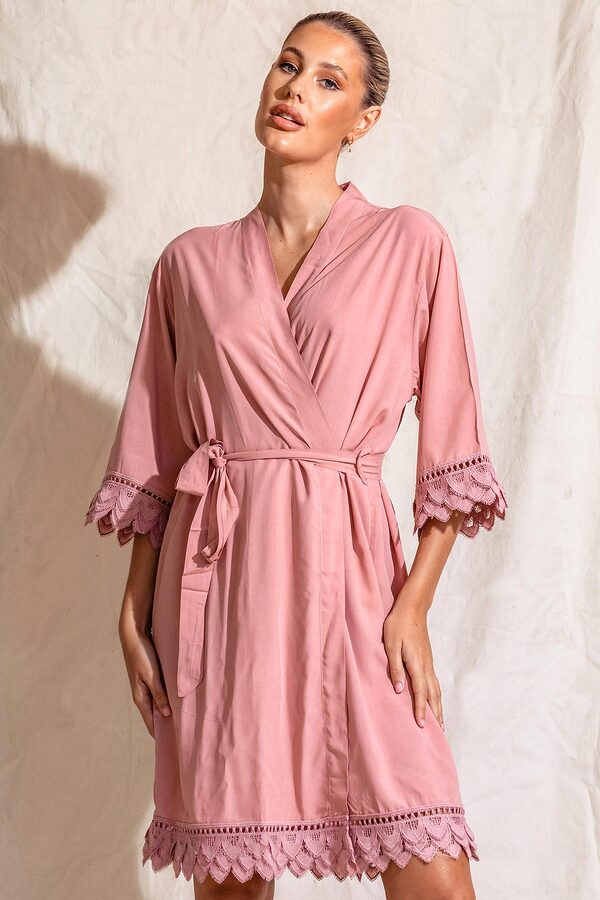 AvaBridesmaidsRobesCoral3 Ava Storm Matte Feather Lace Bridesmaid Robe - AvaBridesmaidsRobesCoral3
