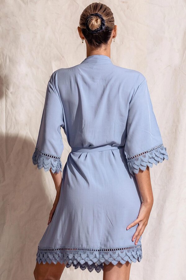 AvaBridesmaidsRobesDustyBlue5 Áva Dusty Blue Matte Feather Lace Bridesmaid Robe