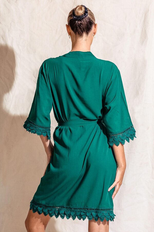 AvaBridesmaidsRobesEmerald5 Áva Emerald Green Matte Feather Lace Bridesmaid Robe