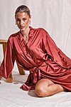 Amelie Cinnamon Satin Bridesmaid Robe with Lace Trim
