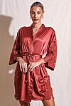 Burnt Orange Satin Bridesmaid Robe with Lace Trim Bridesmaid Gift