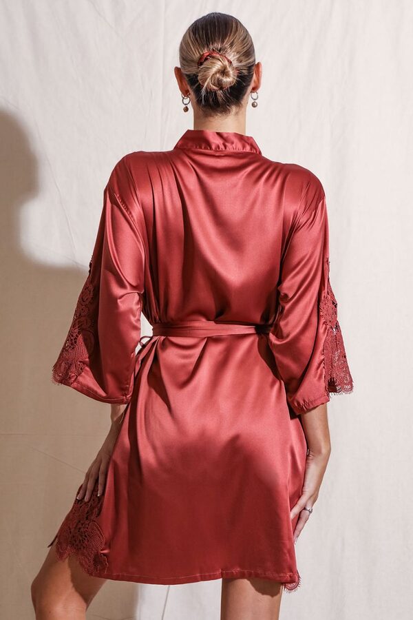 Amelie Cinnamon Satin Bridesmaid Robe with Lace Trim4 Burnt Orange Satin Bridesmaid Robe with Lace Trim Bridesmaid Gift