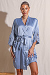 Amelie Dusty Blue Satin Bridesmaid Robe with Lace Trim