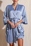 Amelie Dusty Blue Satin Bridesmaid Robe with Lace Trim