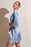 Amelie Dusty Blue Satin Bridesmaid Robe with Lace Trim