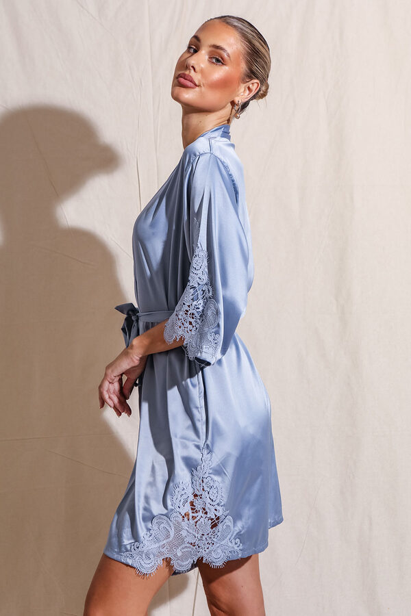 Amelie Dusty Blue Satin Bridesmaid Robe with Lace Trim3 Amelie Dusty Blue Satin Bridesmaid Robe with Lace Trim