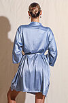 Amelie Dusty Blue Satin Bridesmaid Robe with Lace Trim