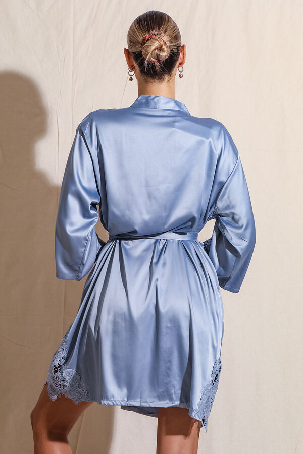 Amelie Dusty Blue Satin Bridesmaid Robe with Lace Trim4 Amelie Dusty Blue Satin Bridesmaid Robe with Lace Trim