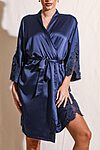 Navy Satin Bridesmaid Robe with Lace Trim Bridesmaid Gift
