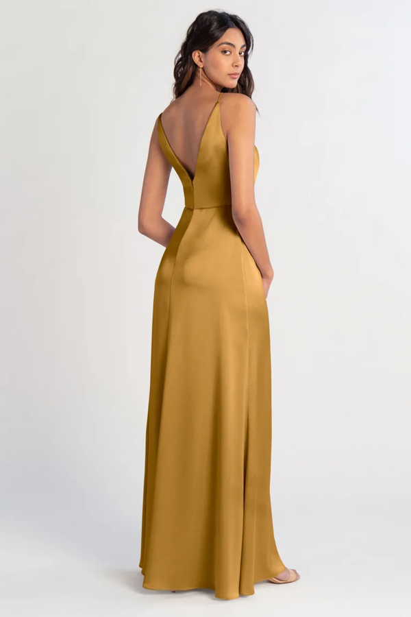 Beckett Satin Bridesmaids Dress Marigold back Beckett Bridesmaids Dress by Jenny Yoo - Marigold