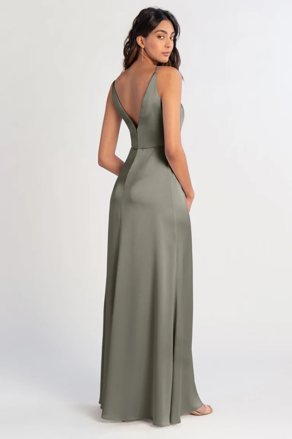 Beckett Satin Bridesmaids Dress Moss Green back Beckett Bridesmaid Dress by Jenny Yoo – Moss Green - Beckett Satin Bridesmaids Dress Moss Green back