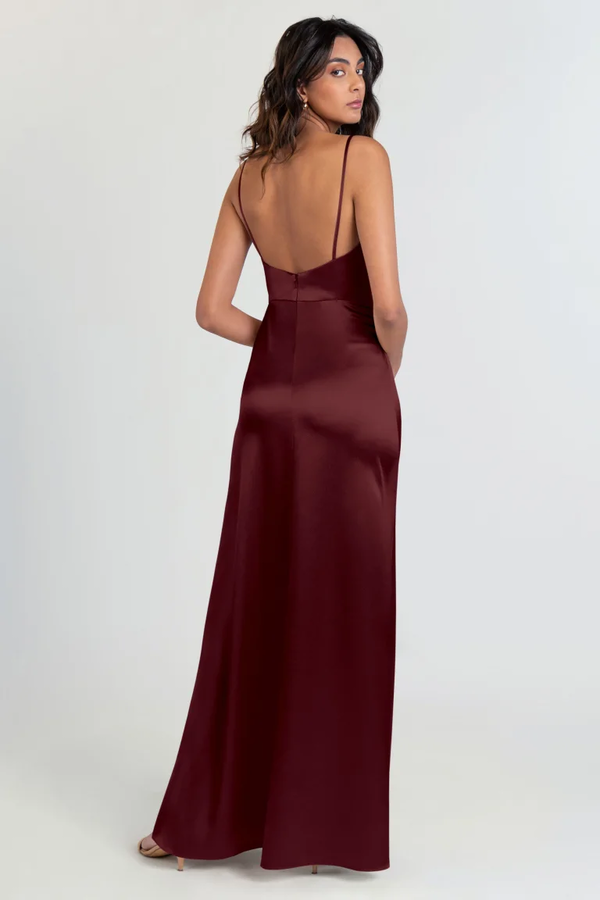 Chase Satin Bridesmaids Dress Hibiscus Red back Chase Satin Bridesmaids Dress Hibiscus Red back