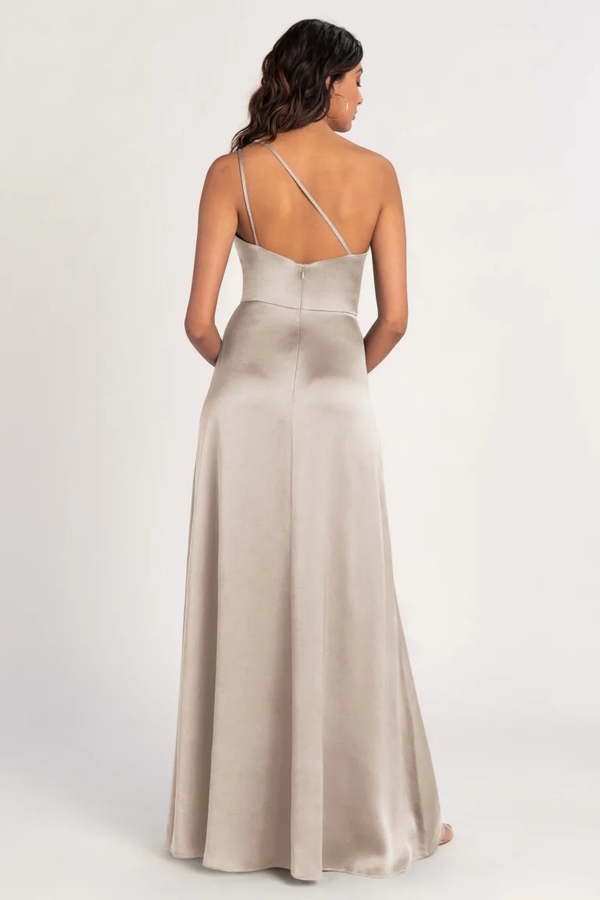 Jensen Satin Bridesmaids Dress Latte back Jensen Bridesmaid Dress by Jenny Yoo – Latte - Jensen Satin Bridesmaids Dress Latte back