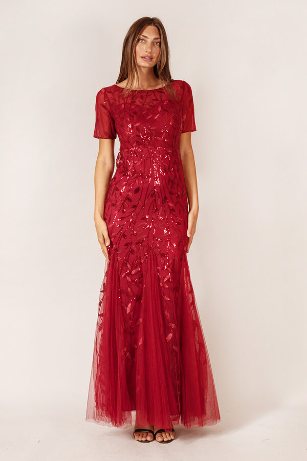 AmeliaBridesmaidDressBurgundyRedTulle Amelia Burgundy Red Bridesmaid Dress Tulle Sequin