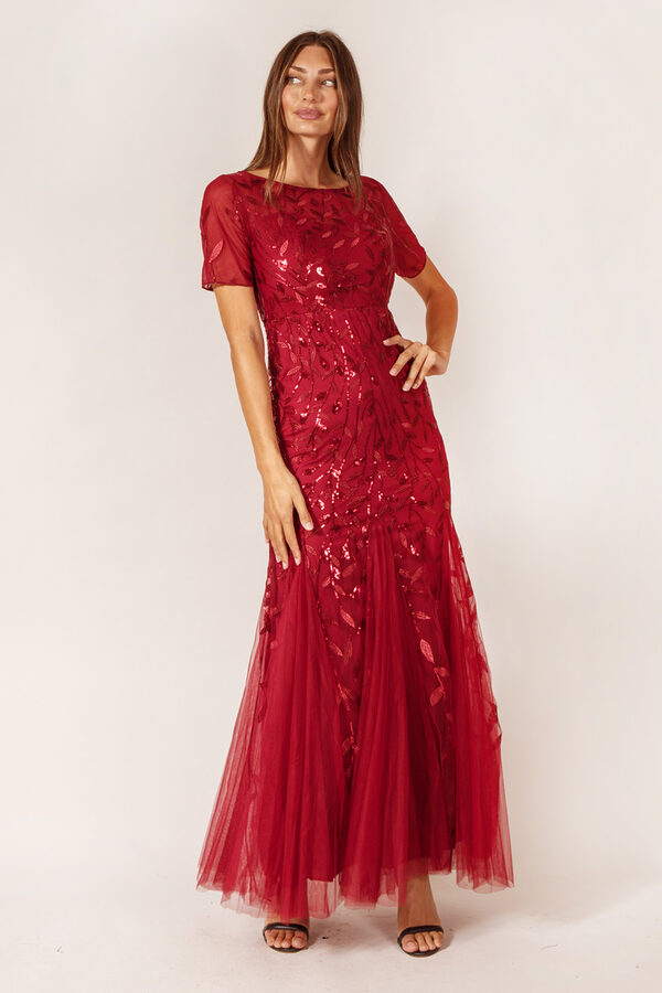 AmeliaBridesmaidDressBurgundyRedTulle2 Amelia Burgundy Red Bridesmaid Dress Tulle Sequin